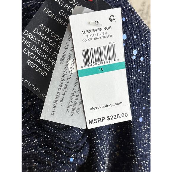H1 Alex Evenings Navy Silver Gown Womens 16 Sequin Metallic - Picture 10 of 10